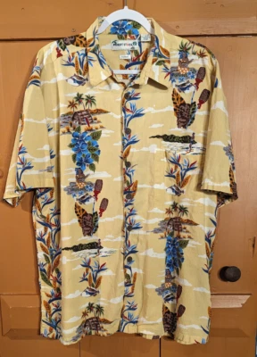 Camisa Robert Stock Para Hombres XL Hawaiana Botón Manga Corta Aloha Tropical Amarillo Foto 1 de 4