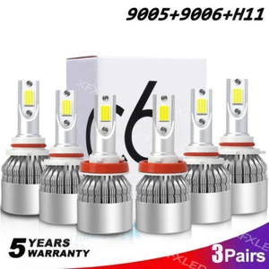 6PCS 9005 9006 H11 Combo LED Headlight Fog Lights Kit High Low Beam Bulbs White - Picture 1 of 11