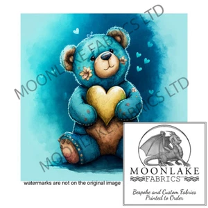 Blue Floral Valentine Bear Blues 100% Cotton or Polyester Fabric crafting Square - Picture 1 of 3