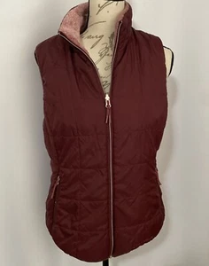 FREE COUNTRY Women Med Wine Full Zip Puffer Vest Fleece Lined Reversible - Picture 1 of 24