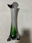 Vtg Murano Style Cala Lily Jack In The Pulpit 12" Vase Green Brown White