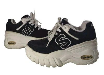 Zapatos Skechers De Colección Años 90 Raros Para Mujer 5.5 Negro Gamuza Gruesa Plataforma Jammers Foto 1 de 4