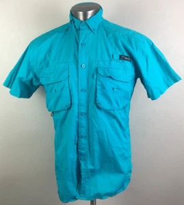 Mens Black Tip Big Catch Fishing Button Shirt Blue Vented Cargo Size M Cotton - Picture 1 of 9