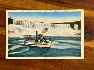 Maid of the Mist Niagara Falls Steamer Boat Postcard Unposted Linen Vintage 1937 - Picture 1 of 3