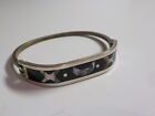 TAXCO~Sterling Silver Onyx Inlay Hinged Bracelet MOP Moon Mexico Vintage