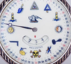 Antique Helvetia Masonic Pocket Watch Silver Niello Case Circa 1900's DIGITAL - Picture 1 of 6