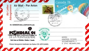 Österreich, Ballonpost 1991 Kanada WM St-Jean Ballon OE-AZR SUMSI Aerogramm - Picture 1 of 3