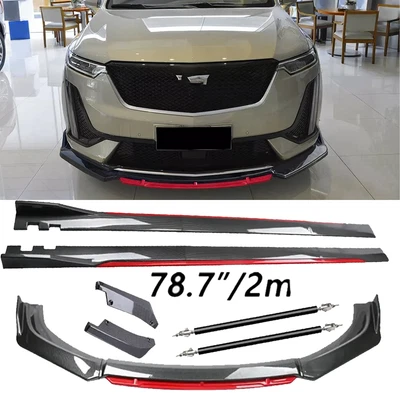 For Cadillac XT4 XT5 XT6 Carbon Fiber Look Red Front Lip Chin Bumper Side Skirt Foto 1 de 4