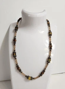VTG Glass Bead Necklace w 925 Silver Spacers Champagne Crystals Dyed Pearls 25 g - Picture 1 of 7
