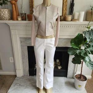 Giacca maglia pelle beige perla rettile girocollo cropped taglia small - Foto 1 di 10