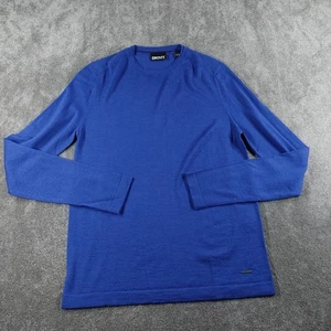 DKNY Jumper Mens Medium Blue Merino Wool Sweater Crew Neck - Picture 1 of 9