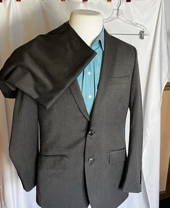 Van Heusen Studio 2-teiliger grauer Polyester/Rayon blauer Anzug doppelter Schlitz 40R Hose 34 x 29" - Bild 1 von 14