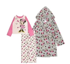 Disney Minnie Girl's Hooded Fleece Print Bathrobe and Pajama Set, Size 6 - Picture 1 of 2