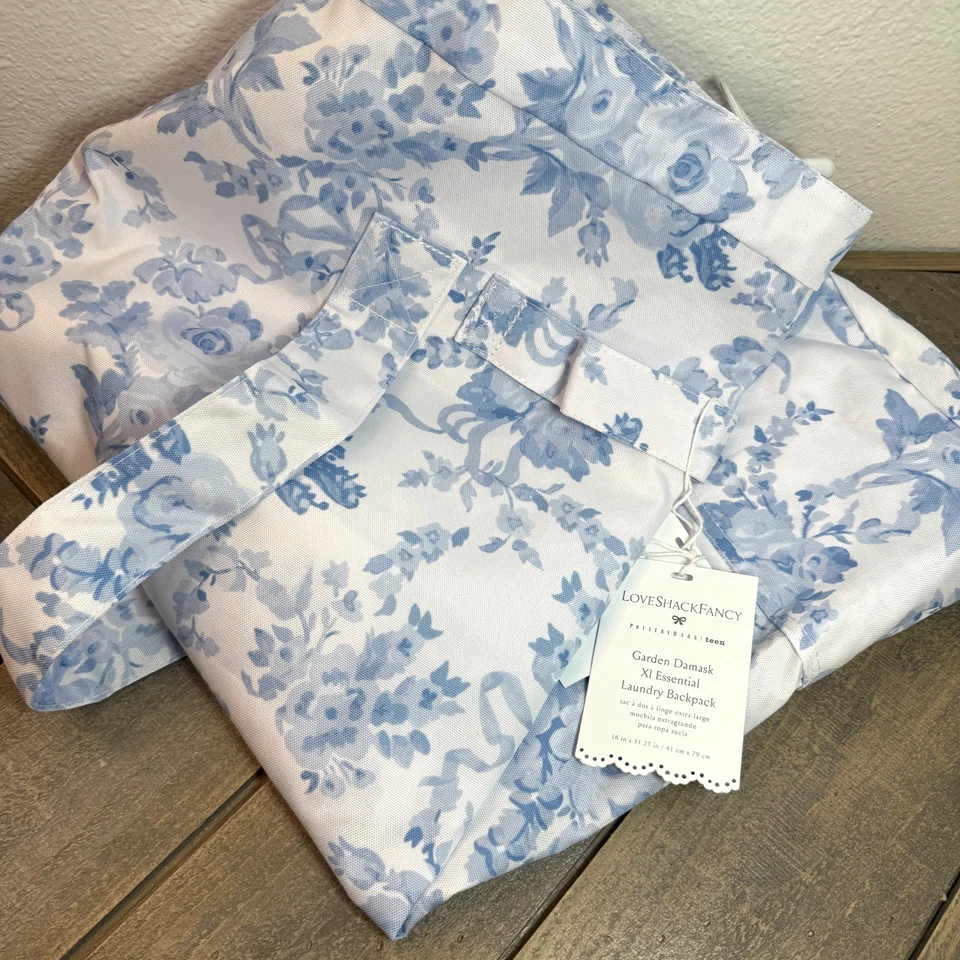 MOCHILA DE LAVANDERÍA ESENCIAL POTTERY BARN TEEN LOVESHACKFANCY XL, 16 X 31"~ AZUL Foto 1 de 4