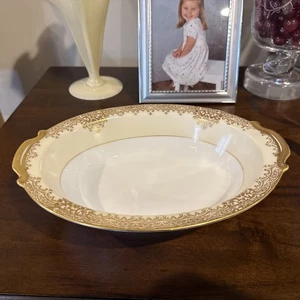 NORITAKE GARLAND OVAL VEGETABLE BOWL 10 1/2" GOLD Excellent Look - Picture 1 of 10