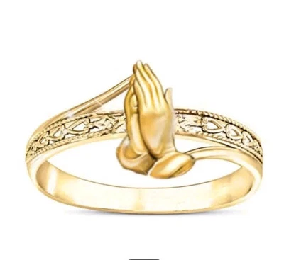 Anillo de manos de oración delicado talla 10 para mujer, aleación amarillo acero inoxidable (EE. UU.) Foto 1 de 4