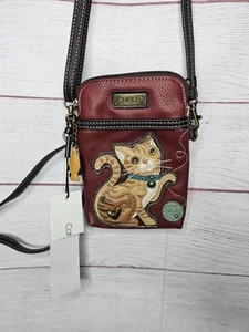 Neu Chala Handytasche Umhängetasche vegan wandelbar ORANGE TABBY CAT burgund - Bild 1 von 3