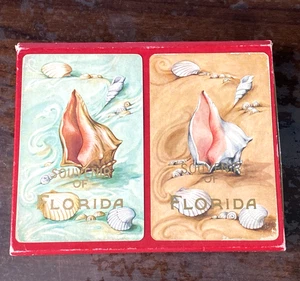 Vintage Souvenir of Florida Double Deck of Playing Cards Seashell Design Sealed - Bild 1 von 7