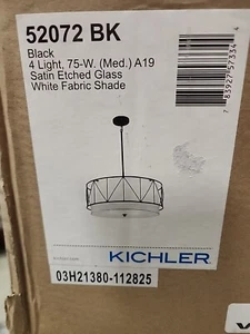 KICHLER 52072BK Birkleigh 4Light Black Pendant Light with Satin Etched Glass OTB - Picture 1 of 1