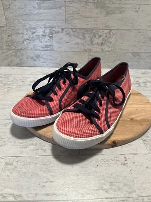 Keds Canvas Tennis Shoes Woman's Sz 10 Red Geometric / Navy Blue Accents - Image 1 of 4