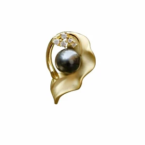 9mm Tahitian Seawater peacock Black Pearl Sterling silver S925 gold pendant TH83 - Picture 1 of 11