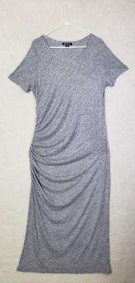 Roamans Women Dress 14/16 Gray Heathered Rayon Blend Short Sleeve Ruched Side - Image 1 of 4