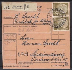 S3-5-60) RFA Mi 191 par MiF en tarjeta de paquete Kirchbrak n.o Braunschweig Mi. 350 € - Imagen 1 de 2
