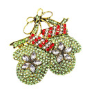 Gorgeous Green Crystal Holiday Mittens Brooch Pin
