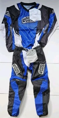 BRAND NEW ANSWER SYNCRON BLACK/BLUE/WHITE YOUTH MOTOCROSS KIT 28W PANT/XL JERSEY - Image 1 of 4