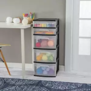 5 Drawer Wide Tower Home Plastic Storage Organizer Multi-purpose Container Home - Picture 1 of 4