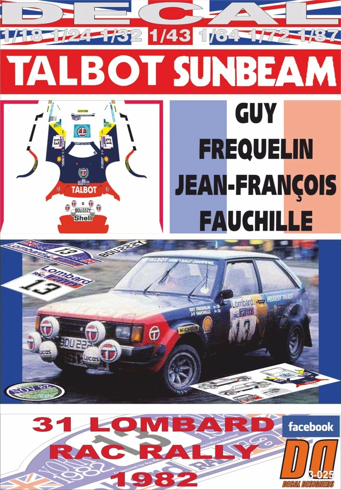 DECAL TALBOT SUNBEAM LOTUS G.FREQUELIN RAC R. 1982 11st (04) - Immagine 1 di 1
