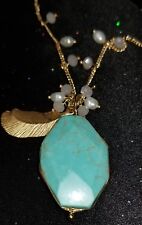 Cara NY Genuine Turquoise and Fresh Water Pearl NECKLACE with Feather Accent NWT