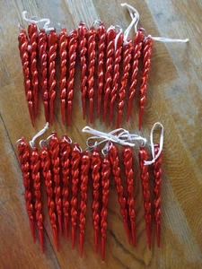 CHRISTMAS ORNAMENTS, 27 RED ICICLES, 5" LONG, TWISTED SHAPE, HOLE FOR HANGING. - Picture 1 of 2