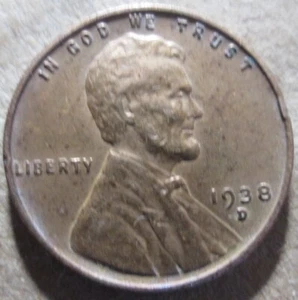1938-D WHEAT CENT, XF++/AU CONDITION, BROWN COLOR, CIRCULATED - Picture 1 of 2