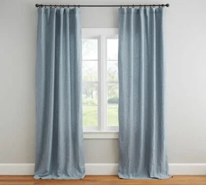Pottery Barn belgisches Flachs Leinen Baumwolle gefüttert Gardine blau Chambray 50x 84 9801Z - Bild 1 von 3