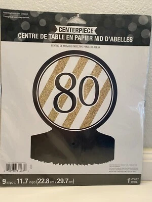 Black/Gold 80th Birthday Honeycomb Centerpiece 11.7" x 9" Paper Decoration - Image 1 of 3