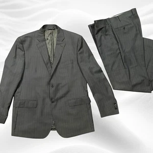 Saks Fifth Avenue Ermenegildo Zegna Wool Gray Stripe Jacket Pant 44R Traveller - Picture 1 of 14
