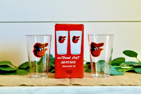 Baltimore Orioles Samuel Adams Plastic Outdoor Pint Glasses Pair of 2 - SGA Box Cover