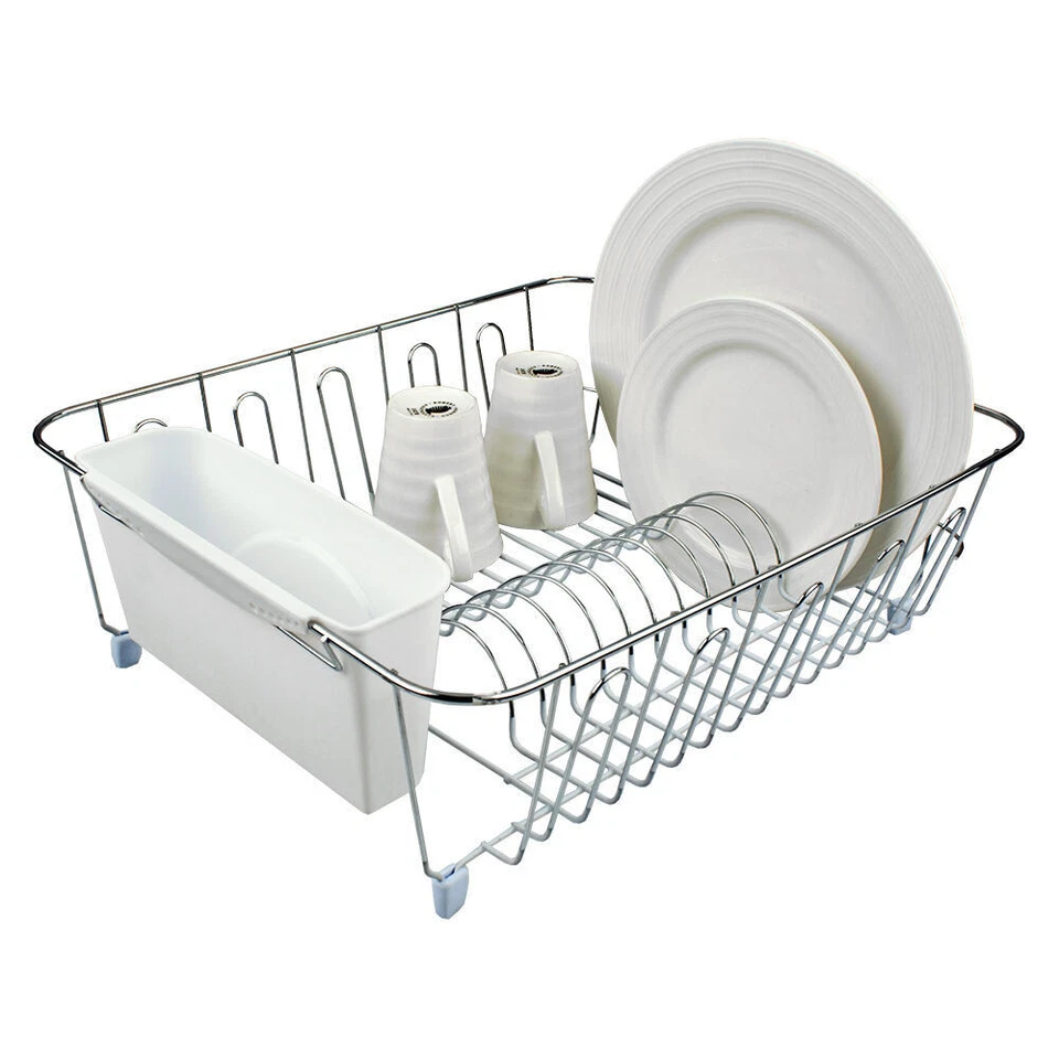 D.line Chrome/PVC Large Dish/Plate Drainer w/ Caddy Sink Drying Rack White - image 1 of 1