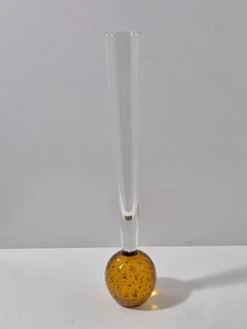 Vintage Art Glass Clear Stem Bud Vase Amber Controlled Bubble Base 26cm Tall - Bild 1 von 21