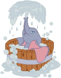 CROSS STITCH+ CRAFT PATTERN Dumbo Elephant Wood Water BathTub Trunk Spray Summer - Picture 1 of 17