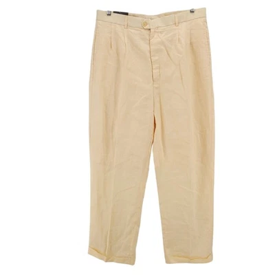 NUEVO CON ETIQUETAS DANIEL ELLISSA 100% Lino Pantalones de Vestir Plisados Puños Amarillo Canario 38x32 Foto 1 de 4