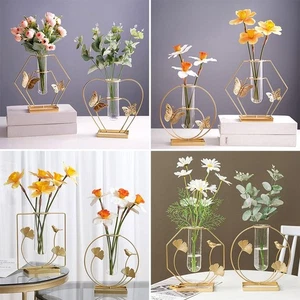 Metal Christmas Candles Flower Vase Golden Hydroponic Vase Ornaments - Picture 1 of 18