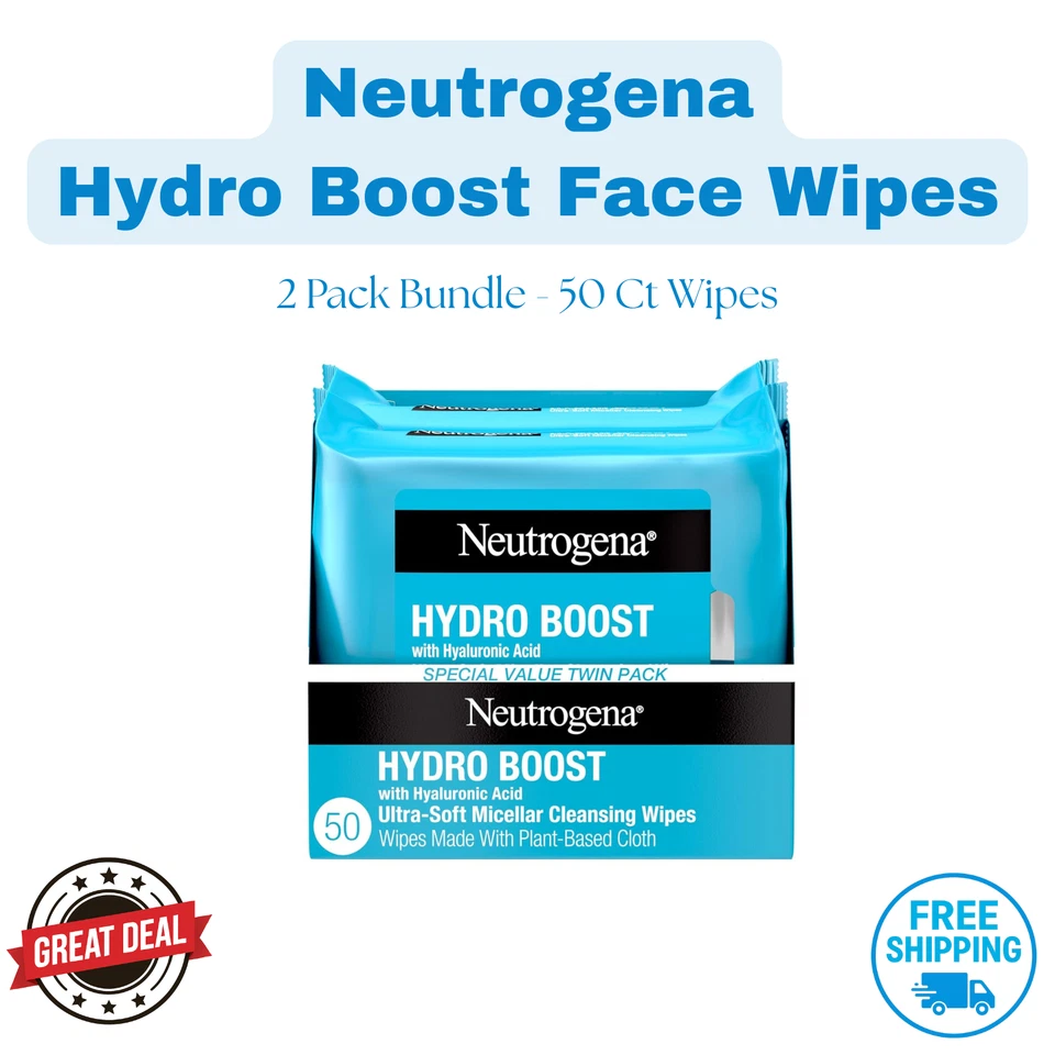 Toallitas limpiadoras micelares Neutrogena Hydro Boost 50ct - Desmaquillante hidratante Foto 1 de 4