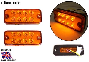 2 PCS 12V 8 LED FRONT SIDE REAR AMBER ORANGE MARKER LIGHTS TRUCK LORRY TRAILER - Picture 1 of 1
