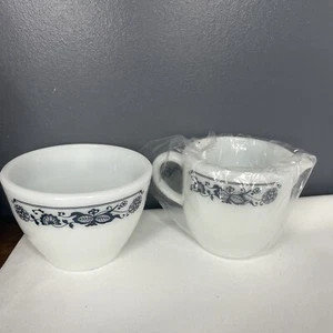 Pyrex Corning Ware Sugar And Creamer (In Plastic) Old Town Blue Onion Pattern - Picture 1 of 4