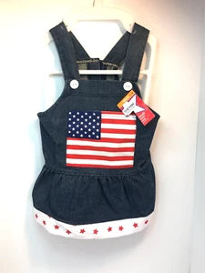 Top Paw Denim Dog Dress Patriotic Flag Red White & Blue Medium Pet Outfit READ - Picture 1 of 17