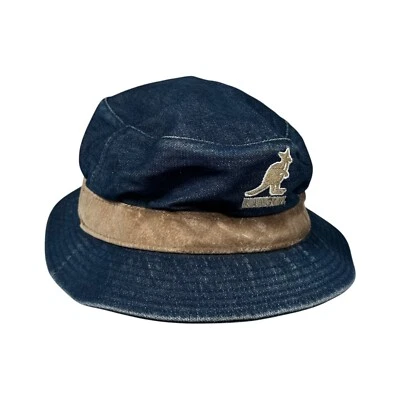 Винтажный 80-х 90-х годов Kangol джинсовой ткани кожи замши отделки ведро шляпа мужской большой / XL - Изображение 1 из 4