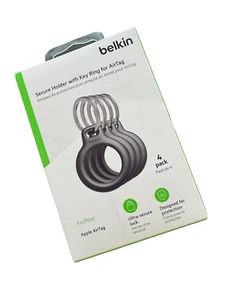 Belkin AirTag Secure Holder With Key Ring - Black 4 pack - Photo 1 sur 3