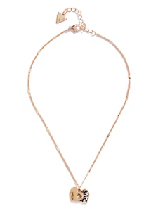 Nuevo GUESS Color Dorado Piel de Serpiente Cadena, 2 Medallón Corazón Collar - Imagen 1 de 1
